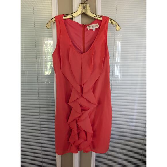 Francescas Collection Women's S Ruffle Front Coral Mini Dress Cocktail Summer - Picture 1 of 10